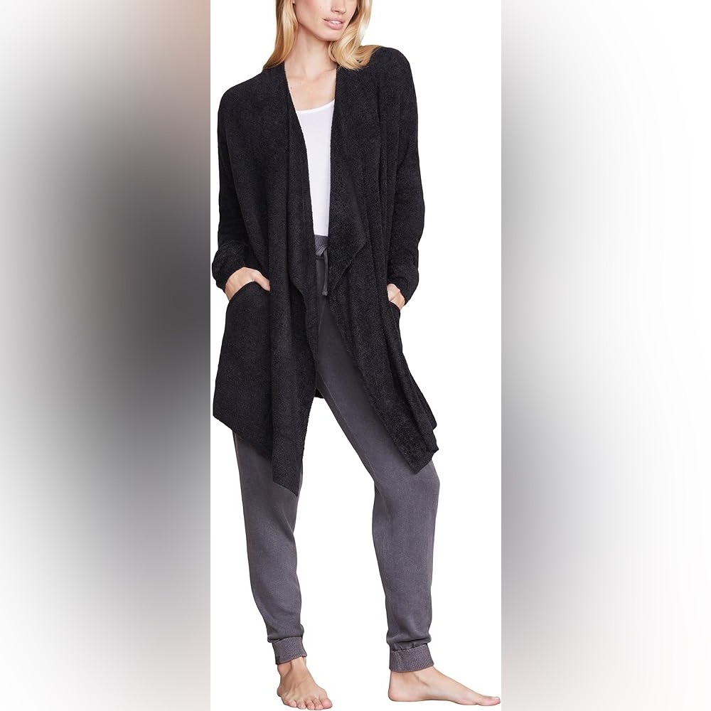 Barefoot Dreams Black Open Front Cardigan CozyChic Lite cascade sweater S/M